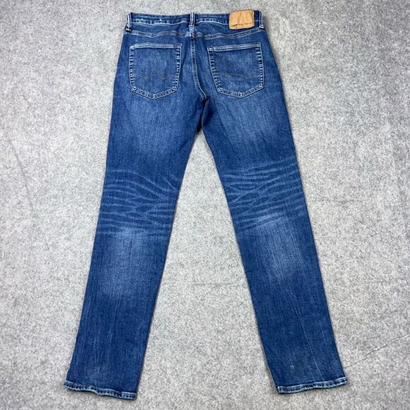 American Eagle Jeans Mens 32x34 Blue Slim Straight Stretch Whiskered Denim Pants - Picture 8 of 13